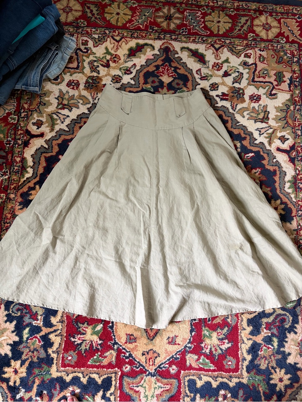 Vintage Rafaella Olive-Green A-Line Midi Skirt